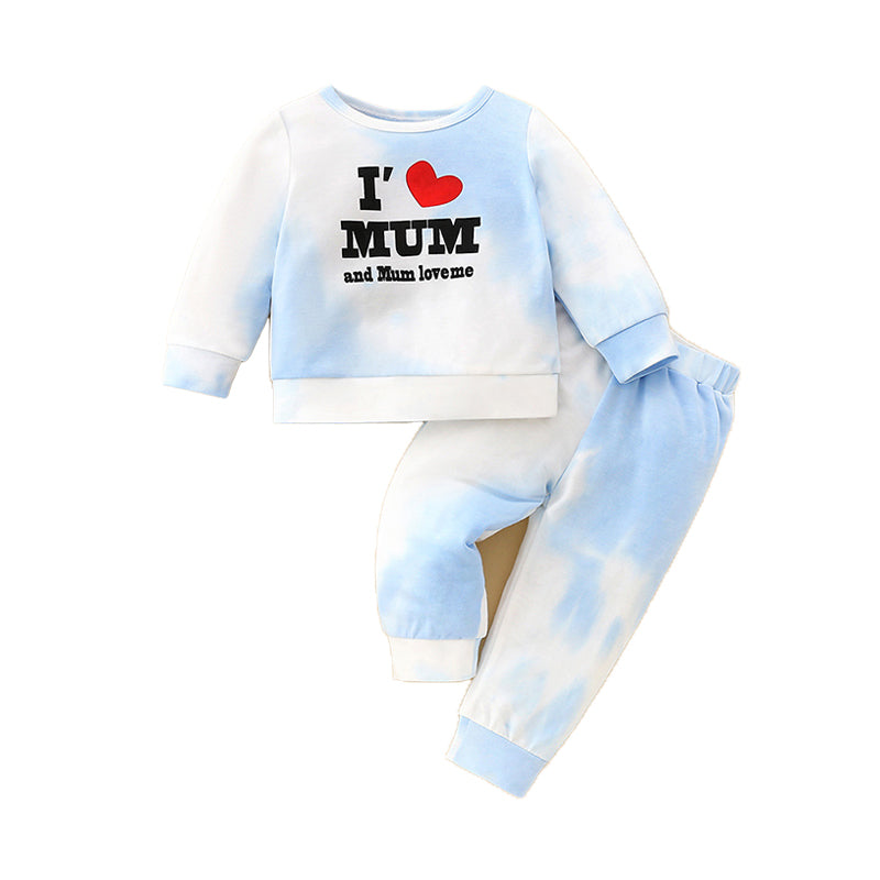 2 Pieces Set Baby Girls Letters Love heart Tie Dye Print Tops And Pants Wholesale 230111212