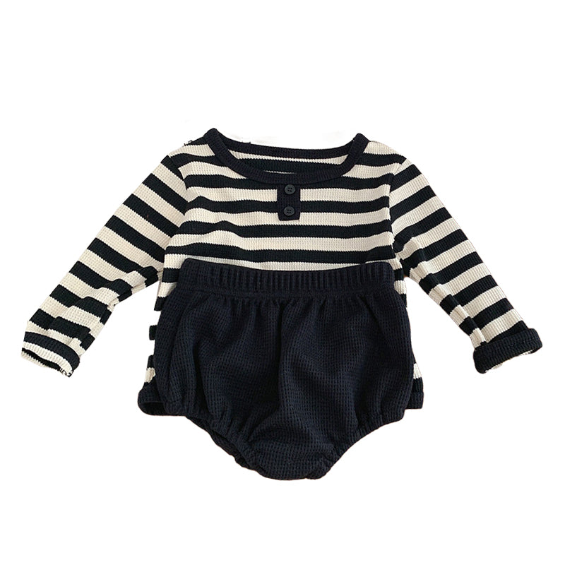 2 Pieces Set Baby Unisex Striped Tops And Solid Color Shorts Wholesale 230111316