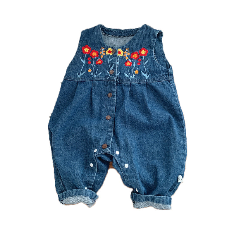 Baby Girls Flower Embroidered Jumpsuits Wholesale 230111326