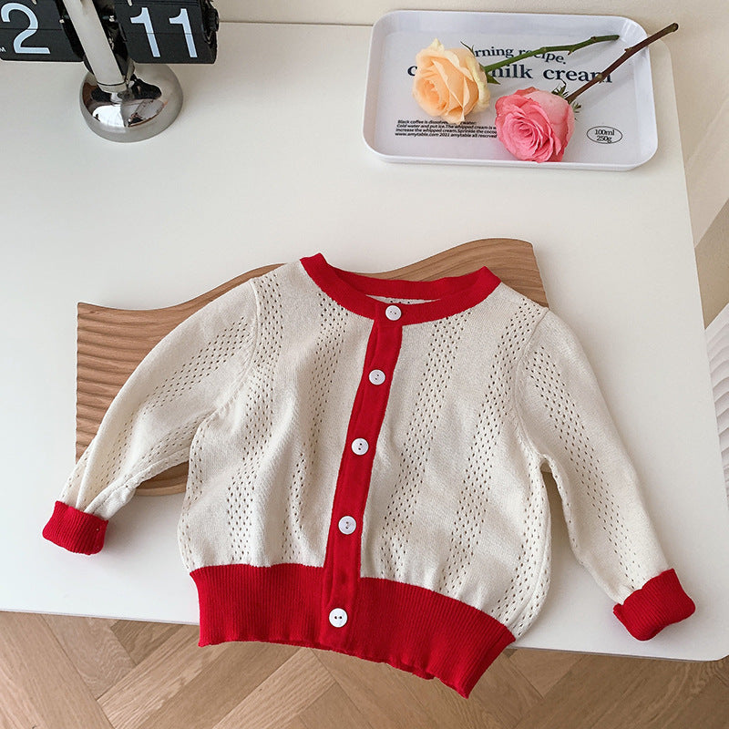 Baby Kid Girls Color-blocking Crochet Cardigan Wholesale 230111348