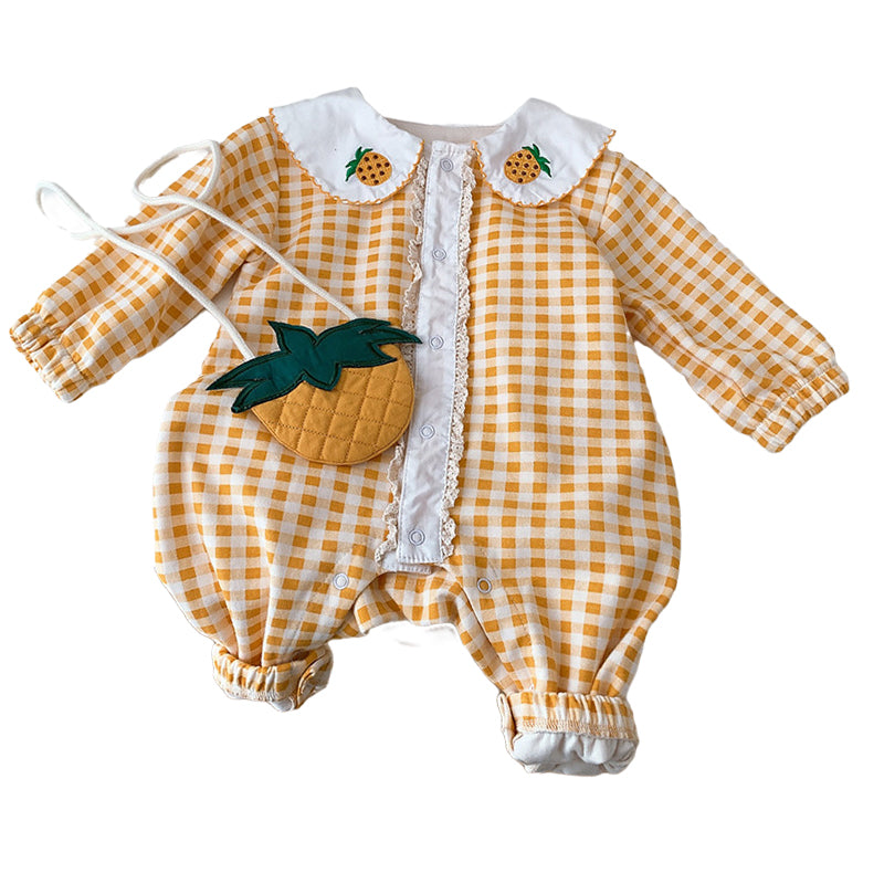 Baby Girls Fruit Checked Embroidered Rompers Wholesale 230111349