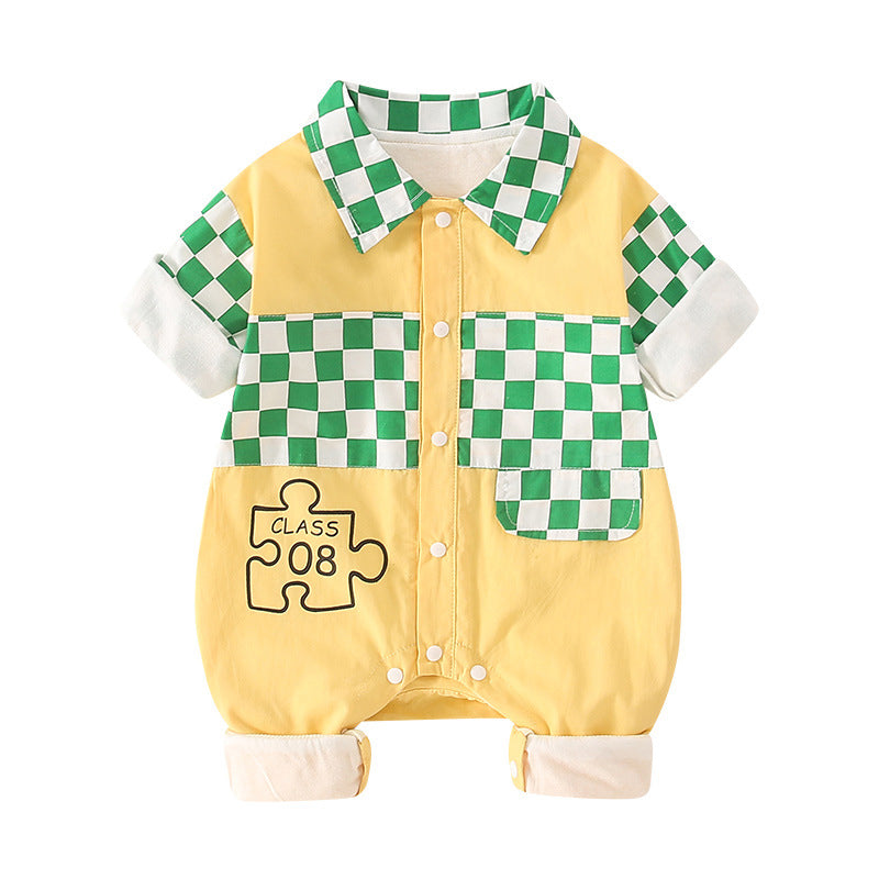 Baby Unisex Letters Checked Print Jumpsuits Wholesale 230111382
