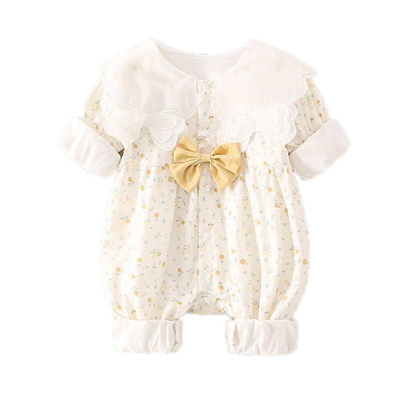 Baby Girls Flower Bow Print Jumpsuits Wholesale 230111386
