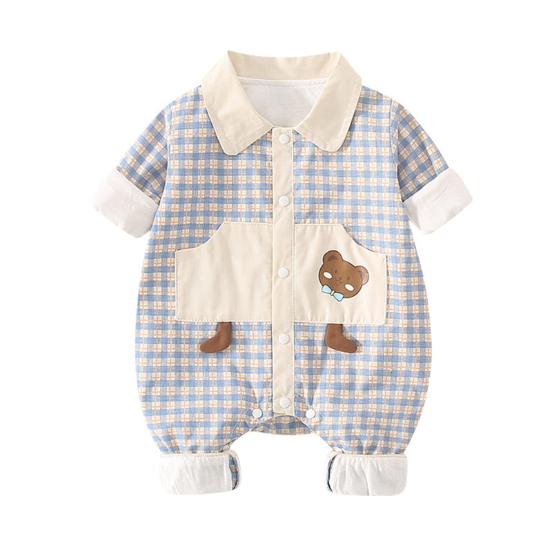 Baby Unisex Checked Cartoon Print Jumpsuits Wholesale 230111388
