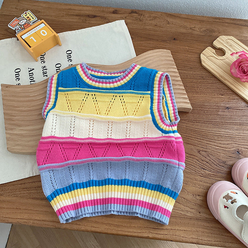 Baby Kid Girls Color-blocking Rainbow Vests Waistcoats Wholesale 230111439