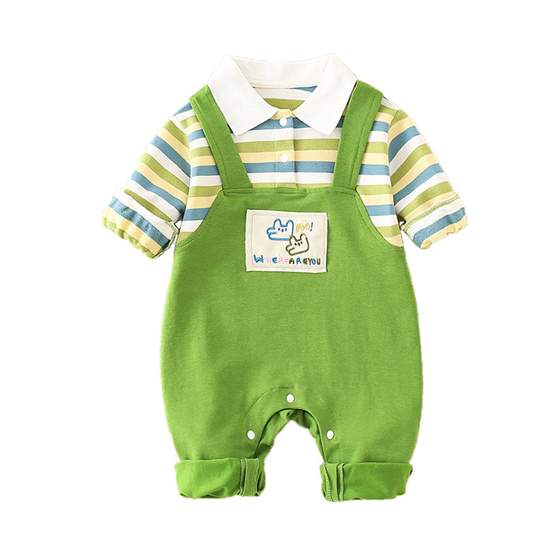 Baby Boys Striped Letters Cartoon Print Jumpsuits Wholesale 23011172