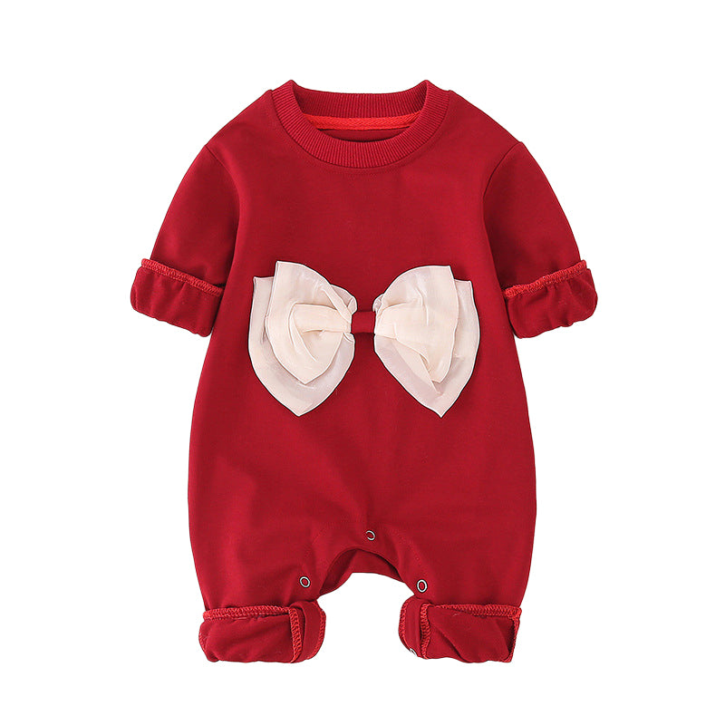 Baby Girls Bow Birthday Jumpsuits Wholesale 23011182