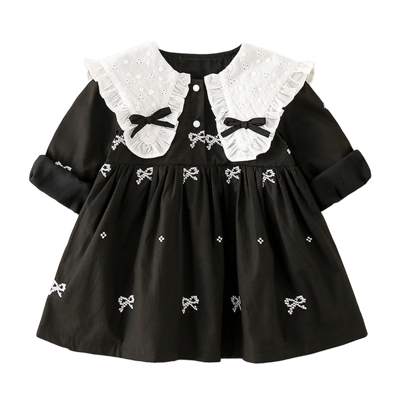 Baby Girls Bow Print Dresses Wholesale 23011195
