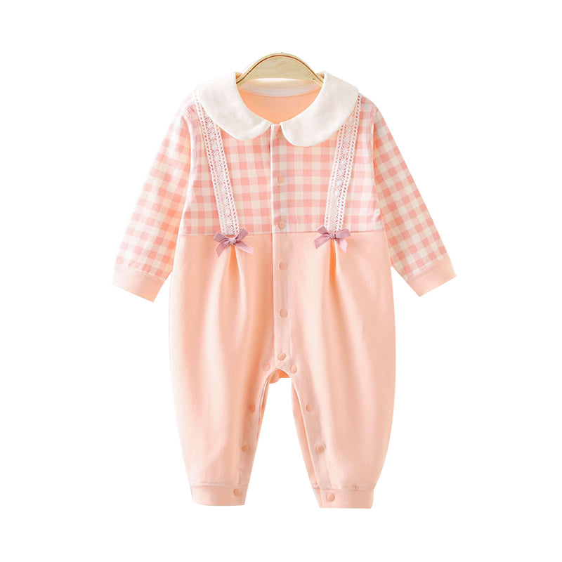 Baby Girls Checked Bow Jumpsuits Wholesale 230113108