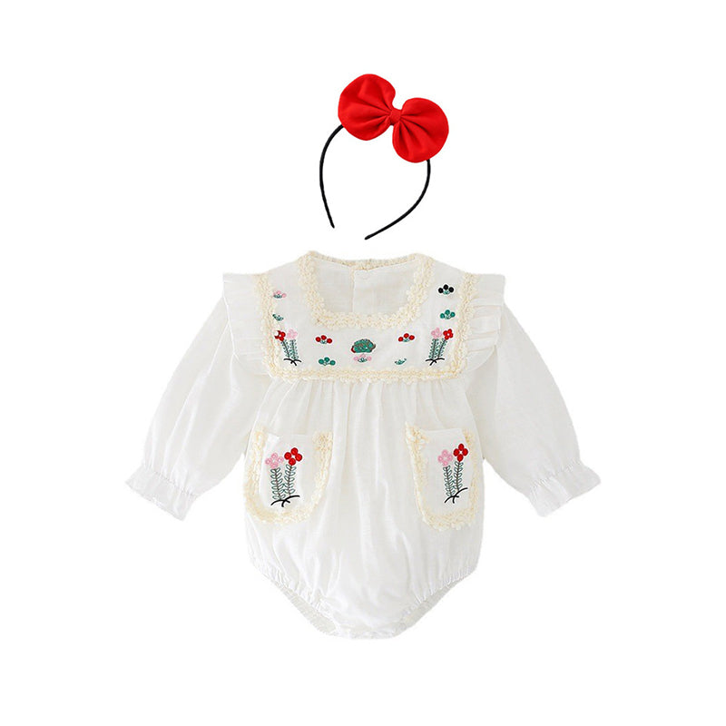 Baby Girls Flower Embroidered Birthday Rompers Wholesale 230113243