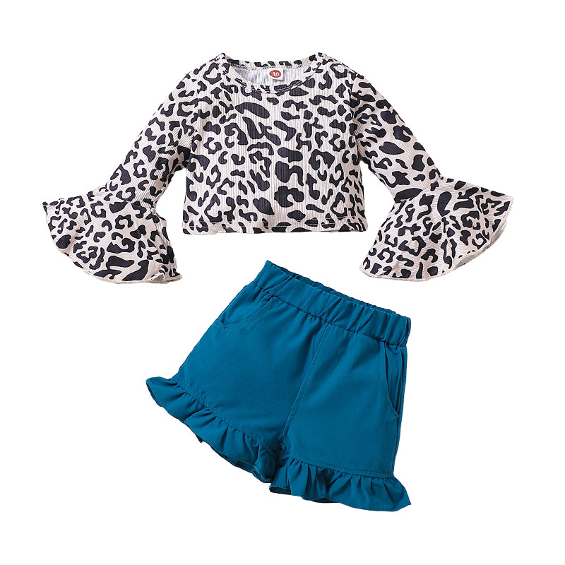2 Pieces Set Baby Girls Leopard Tops And Solid Color Shorts Wholesale 230113292
