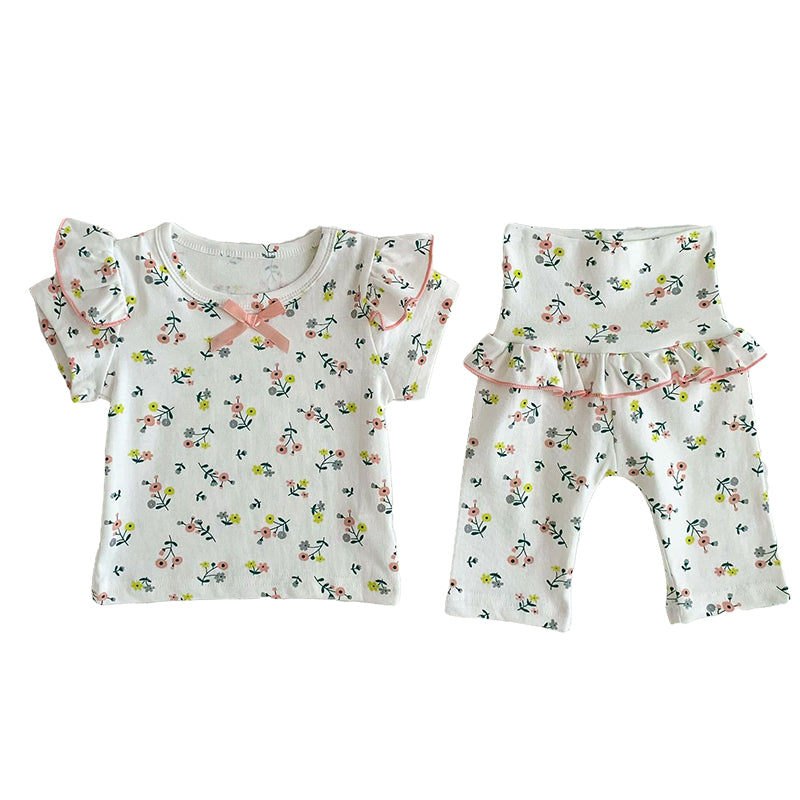 2 Pieces Set Baby Girls Bow Tops And Flower Pants Wholesale 230113386