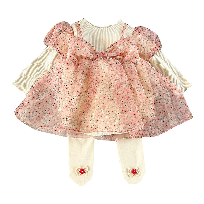 2 Pieces Set Baby Girls Flower Bow Print Rompers And Pants Wholesale 230113410