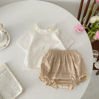 Load image into Gallery viewer, 2 Pieces Set Baby Girls Flower Print Tops And Solid Color Shorts Wholesale 230113420
