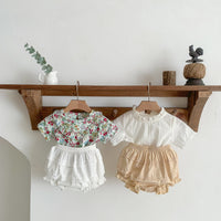 Load image into Gallery viewer, 2 Pieces Set Baby Girls Flower Print Tops And Solid Color Shorts Wholesale 230113420
