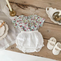 Load image into Gallery viewer, 2 Pieces Set Baby Girls Flower Print Tops And Solid Color Shorts Wholesale 230113420
