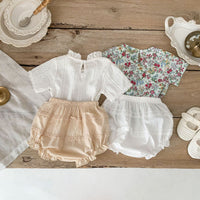 Load image into Gallery viewer, 2 Pieces Set Baby Girls Flower Print Tops And Solid Color Shorts Wholesale 230113420
