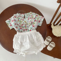 Load image into Gallery viewer, 2 Pieces Set Baby Girls Flower Print Tops And Solid Color Shorts Wholesale 230113420
