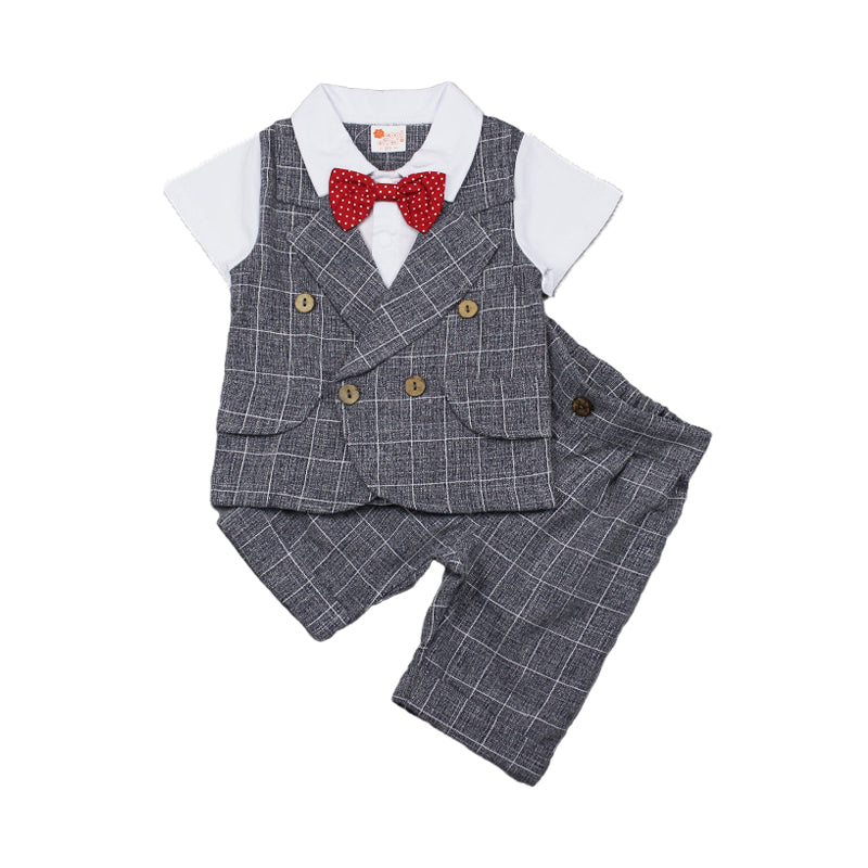 2 Pieces Set Baby Kid Boys Dressy Checked Bow Shirts And Pants Suits Wholesale 23011404