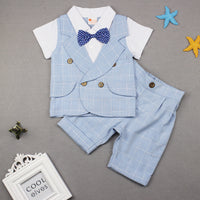 Load image into Gallery viewer, 2 Pieces Set Baby Kid Boys Dressy Checked Bow Shirts And Pants Suits Wholesale 23011404
