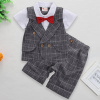 Load image into Gallery viewer, 2 Pieces Set Baby Kid Boys Dressy Checked Bow Shirts And Pants Suits Wholesale 23011404
