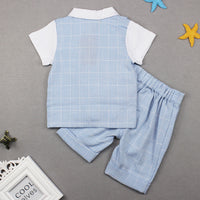 Load image into Gallery viewer, 2 Pieces Set Baby Kid Boys Dressy Checked Bow Shirts And Pants Suits Wholesale 23011404
