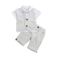 Load image into Gallery viewer, 2 Pieces Set Baby Kid Boys Dressy Striped Bow Shirts And Pants Suits Wholesale 23011405
