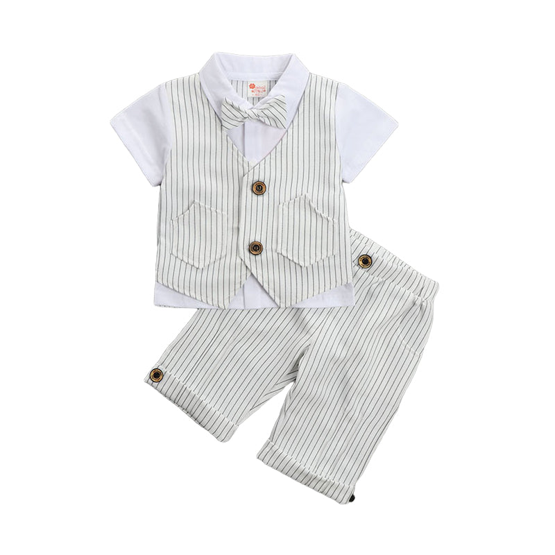 2 Pieces Set Baby Kid Boys Dressy Striped Bow Shirts And Pants Suits Wholesale 23011405