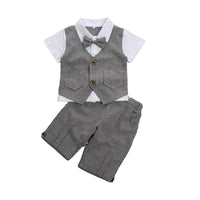 Load image into Gallery viewer, 2 Pieces Set Baby Kid Boys Dressy Striped Bow Shirts And Pants Suits Wholesale 23011405

