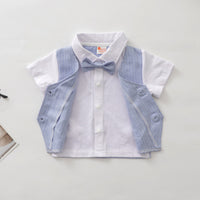 Load image into Gallery viewer, 2 Pieces Set Baby Kid Boys Dressy Striped Bow Shirts And Pants Suits Wholesale 23011405
