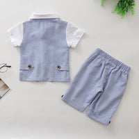 Load image into Gallery viewer, 2 Pieces Set Baby Kid Boys Dressy Striped Bow Shirts And Pants Suits Wholesale 23011405
