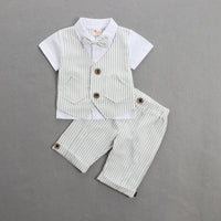 Load image into Gallery viewer, 2 Pieces Set Baby Kid Boys Dressy Striped Bow Shirts And Pants Suits Wholesale 23011405
