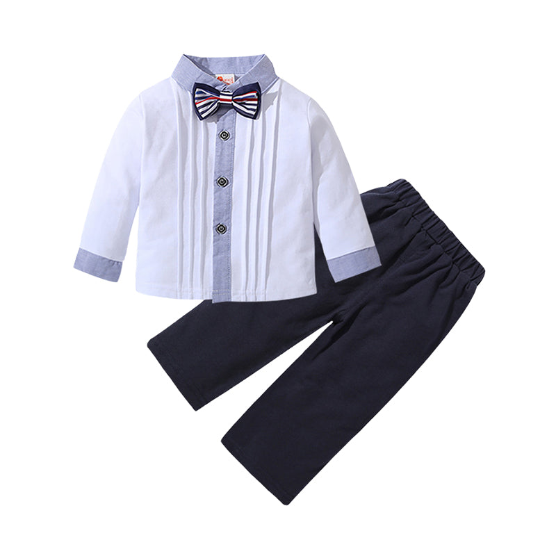 2 Pieces Set Baby Kid Boys Dressy Bow Shirts And Solid Color Pants Wholesale 23011407