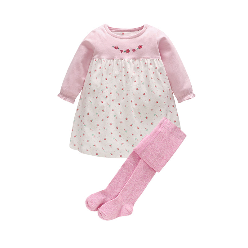 2 Pieces Set Baby Girls Flower Embroidered Dresses And Solid Color Leggings Wholesale 23011408