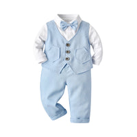 Load image into Gallery viewer, 3 Pieces Set Baby Kid Boys Dressy Solid Color Bow Shirts Striped Vests Waistcoats And Trousers Wholesale 230114106
