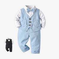 Load image into Gallery viewer, 3 Pieces Set Baby Kid Boys Dressy Solid Color Bow Shirts Striped Vests Waistcoats And Trousers Wholesale 230114106
