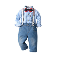 Load image into Gallery viewer, 2 Pieces Set Baby Kid Boys Birthday Checked Bow Shirts And Solid Color Jumpsuits Wholesale 230114114
