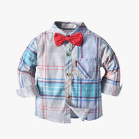 Load image into Gallery viewer, 2 Pieces Set Baby Kid Boys Birthday Checked Bow Shirts And Solid Color Jumpsuits Wholesale 230114114
