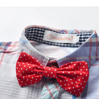 Load image into Gallery viewer, 2 Pieces Set Baby Kid Boys Birthday Checked Bow Shirts And Solid Color Jumpsuits Wholesale 230114114

