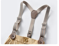 Load image into Gallery viewer, 2 Pieces Set Baby Kid Boys Birthday Checked Bow Shirts And Solid Color Jumpsuits Wholesale 230114114
