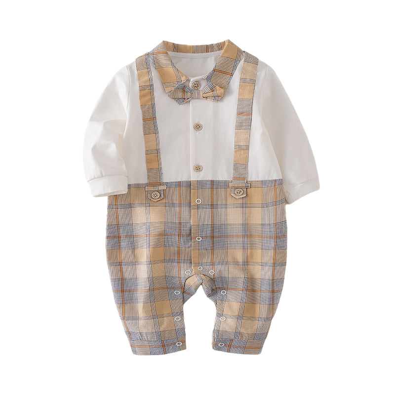 Baby Boys Color-blocking Checked Jumpsuits Wholesale 230114121