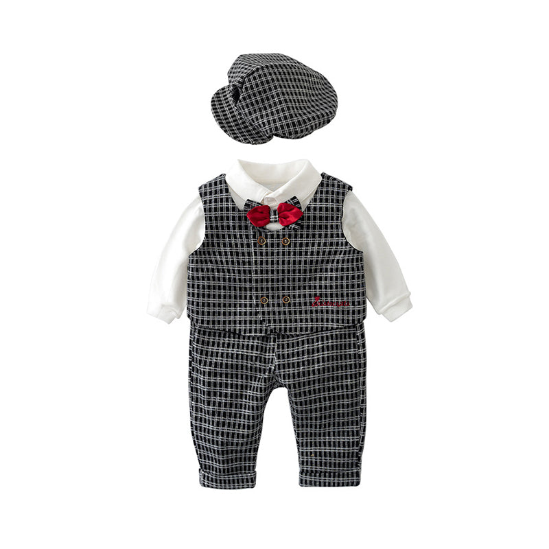 4 Pieces Set Baby Kid Boys Birthday Party Solid Color Checked Shirts Bow Vests Waistcoats Pants And Hats Wholesale 230114125