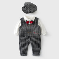 Load image into Gallery viewer, 4 Pieces Set Baby Kid Boys Birthday Party Solid Color Checked Shirts Bow Vests Waistcoats Pants And Hats Wholesale 230114125
