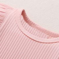 Load image into Gallery viewer, 3 Pieces Set Baby Girls Solid Color Muslin&amp;Ribbed Rompers Pants And Bow Headwear Wholesale 230114126
