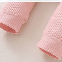 Load image into Gallery viewer, 3 Pieces Set Baby Girls Solid Color Muslin&amp;Ribbed Rompers Pants And Bow Headwear Wholesale 230114126
