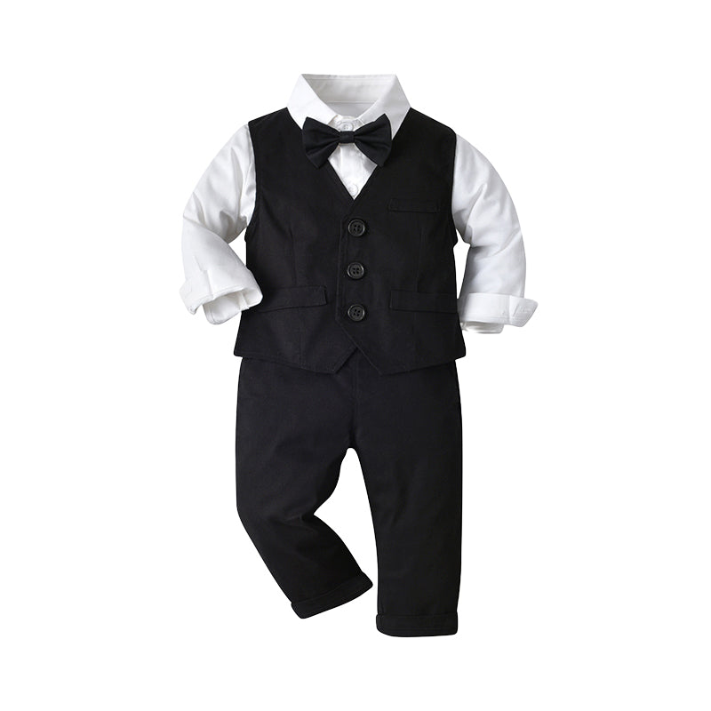 3 Pieces Set Baby Kid Boys Birthday Party Solid Color Bow Shirts Vests Waistcoats And Jumpsuits Wholesale 230114130