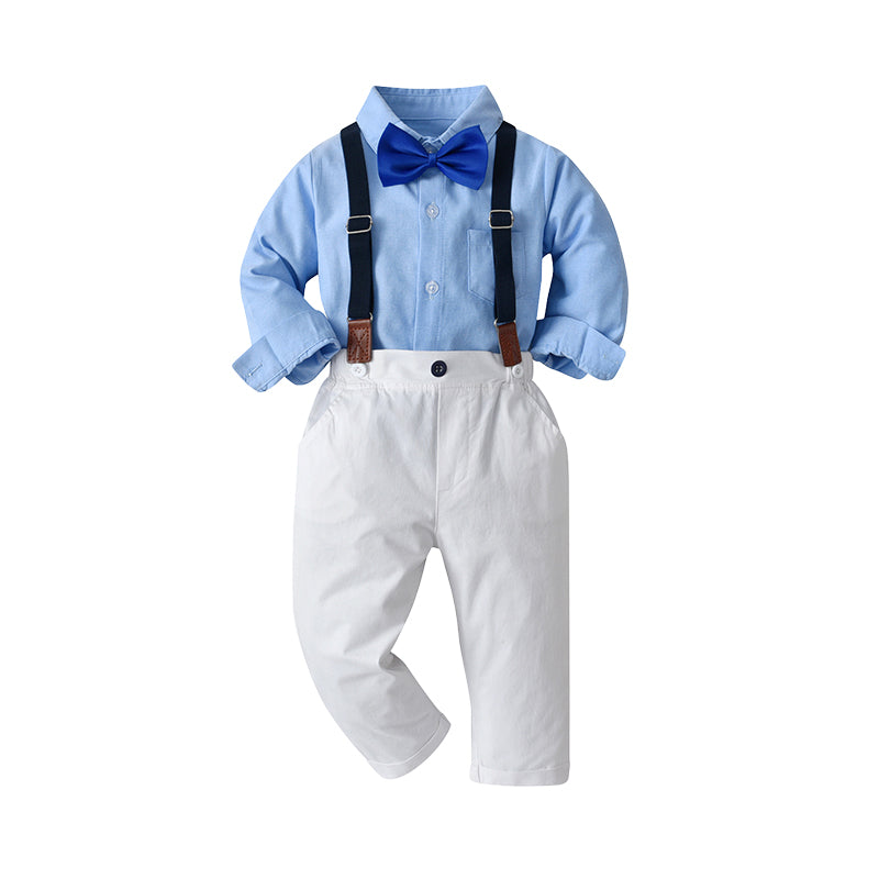 2 Pieces Set Baby Kid Boys Birthday Party Solid Color Bow Shirts And Jumpsuits Wholesale 230114131