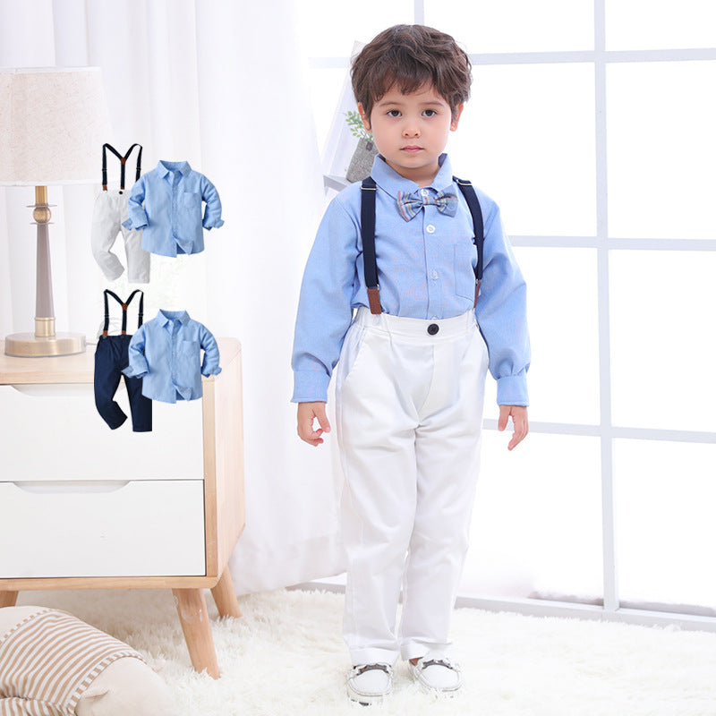 2 Pieces Set Baby Kid Boys Birthday Party Solid Color Bow Shirts And Jumpsuits Wholesale 230114131