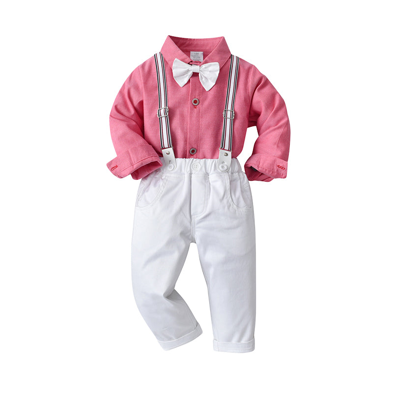 2 Pieces Set Baby Kid Boys Birthday Party Solid Color Bow Shirts And Jumpsuits Wholesale 230114133