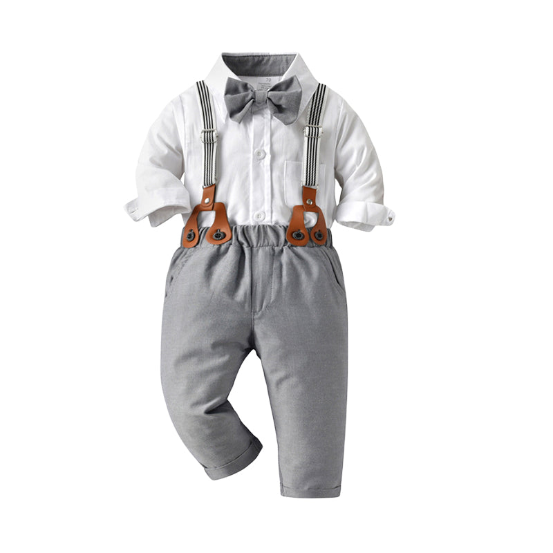 2 Pieces Set Baby Kid Boys Birthday Party Solid Color Bow Shirts And Jumpsuits Wholesale 230114137